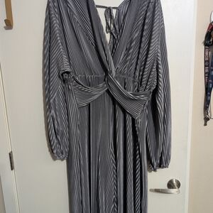 Elegant Gray Striped Dress